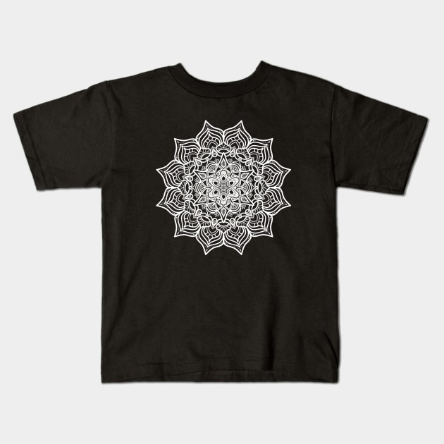 White Mandala Kids T-Shirt by FlyingWhale369